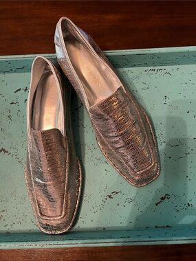 Men’s Metallic Croc-Embossed Slip-On Loafers in Silver